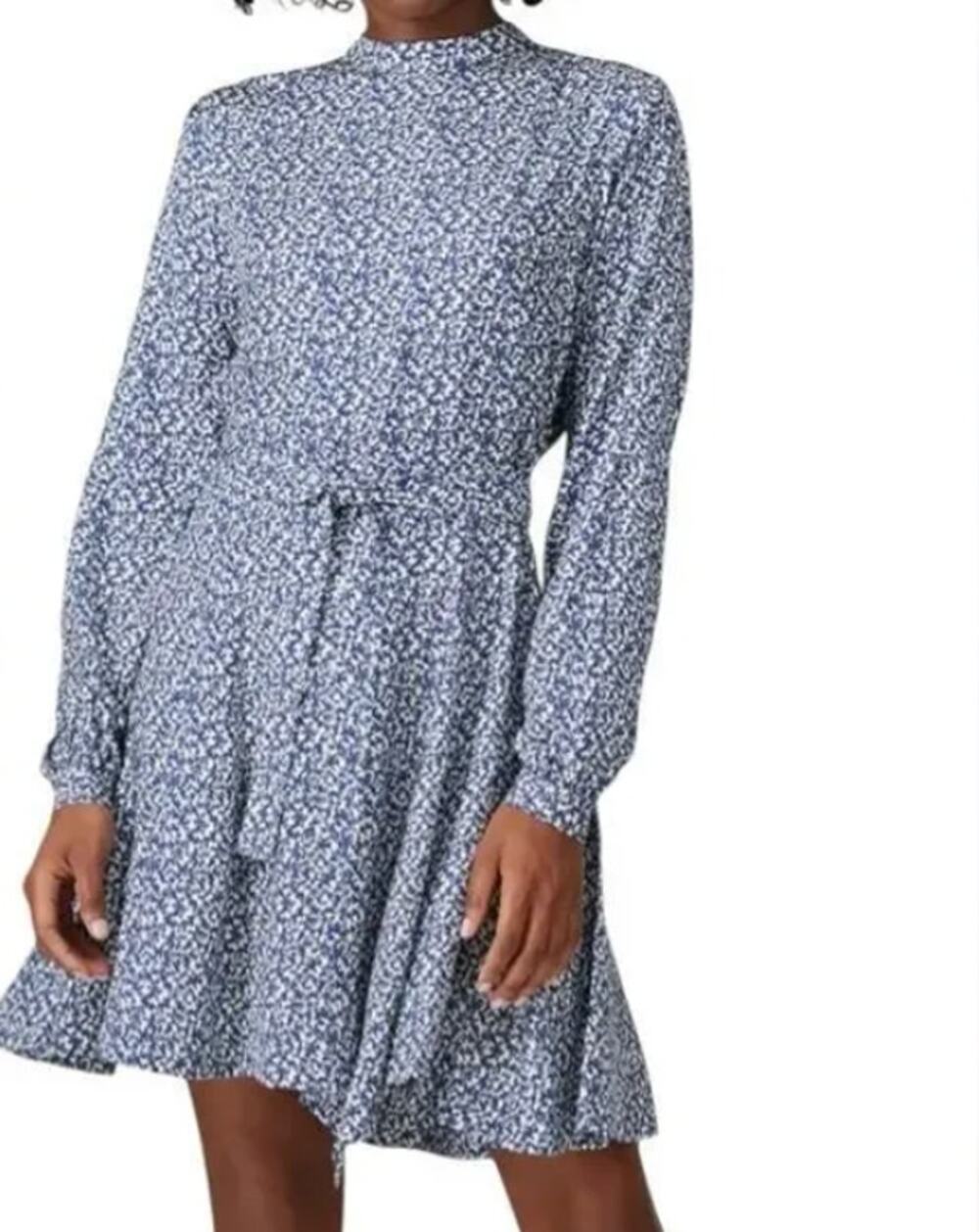 Derek Lam Blue Floral Mini Dress Size 12 Modest Fit Flare Cottage Designer $500